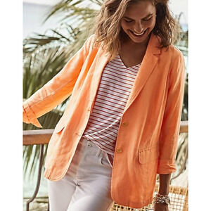 J Jill Linen Blazer XL V Neck Knit Top Set Apricot Striped Tank NWT Summer $198